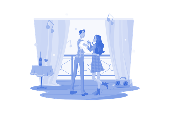 Romantic couple dancing on date  Illustration