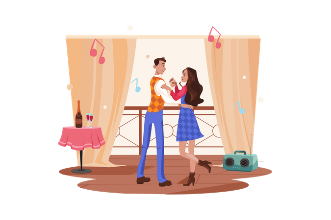 Romantic couple dancing on date  Illustration