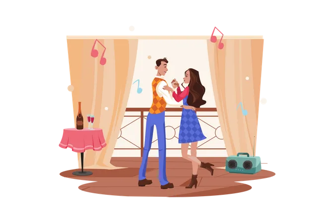 Romantic couple dancing on date  Illustration