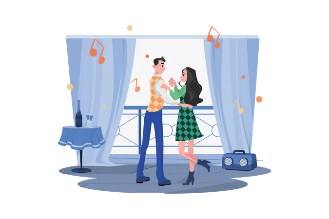 Romantic couple dancing on date  Illustration