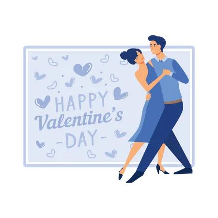 Romantic couple doing dance on valentines day  Illustration