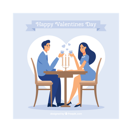 Romantic couple doing dinner at restaurant on Valentines day  Illustration