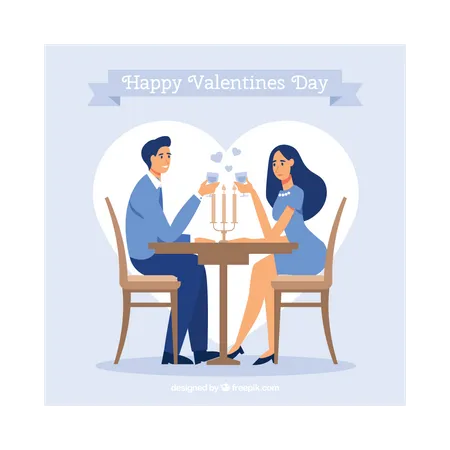 Romantic couple doing dinner at restaurant on Valentines day  Illustration