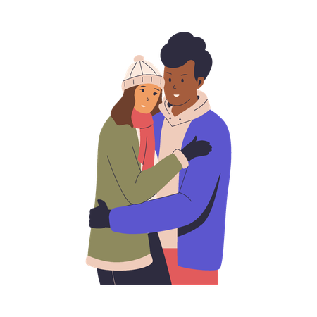 Romantic couple  doing hug while wearing winter clothes  Illustration