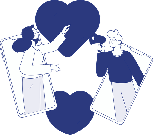Romantic Couple doing online dating  Illustration