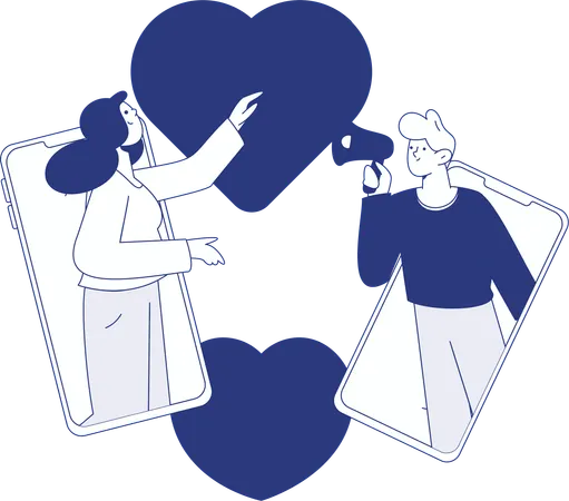 Romantic Couple doing online dating  Illustration