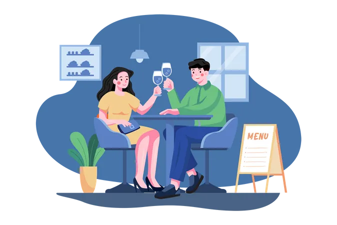 Romantic couple enjoying wine together  Illustration