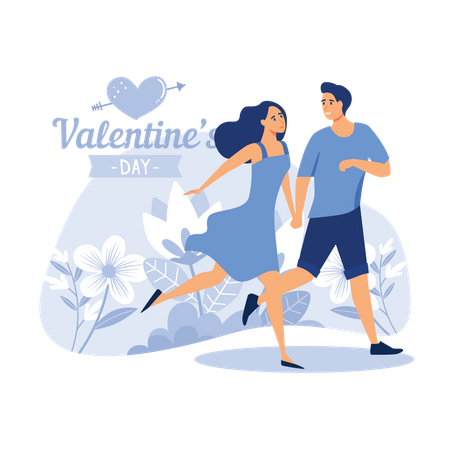 Romantic couple going outside in the park on valentines day Illustration