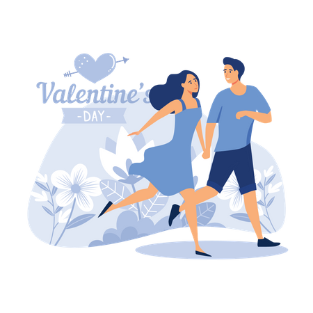 Romantic couple going outside in the park on valentines day  Illustration