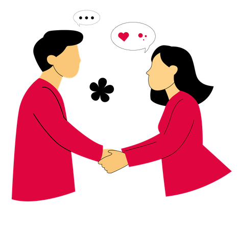 Romantic Couple Holding Hands and Talking  Illustration