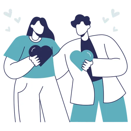 Romantic Couple holding heart  Illustration