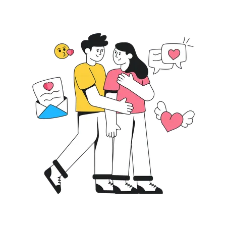 Romantic Couple Hugging  Illustration