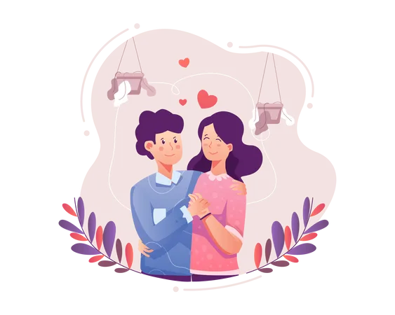 Romantic couple hugging Illustration