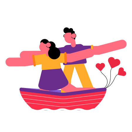 Romantic couple in boat Illustration