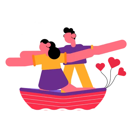 Romantic couple in boat  Illustration
