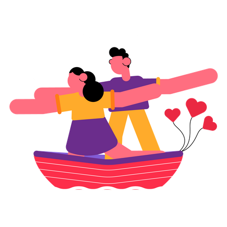 Romantic couple in boat  Illustration