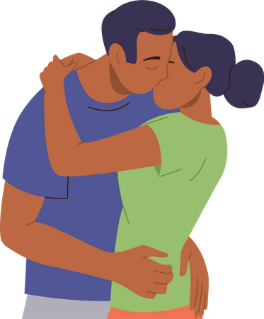 Romantic couple kissing and hugging  イラスト