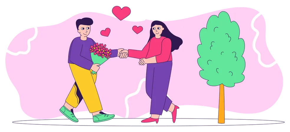 Romantic Couple meeting each other Illustration