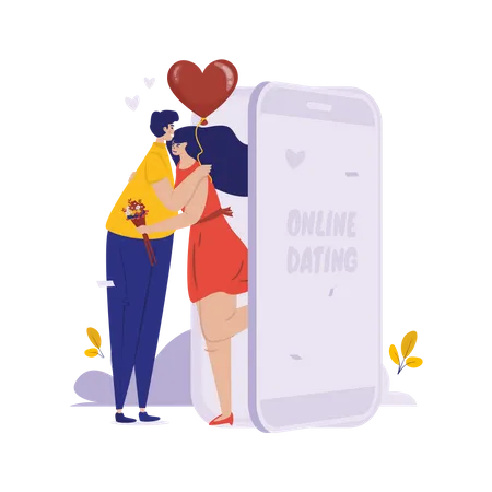 Romantic couple of online dating Illustration