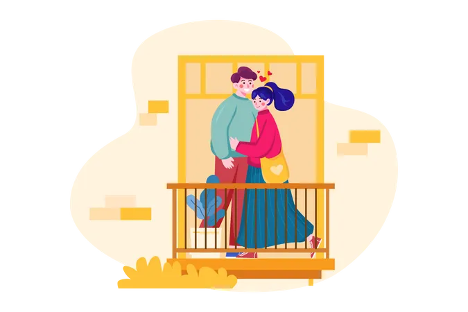 Romantic couple on the balcony Illustration