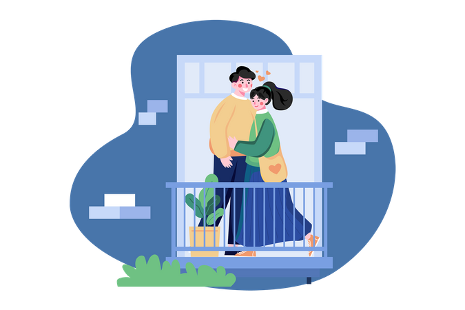 Romantic couple on the balcony  Illustration