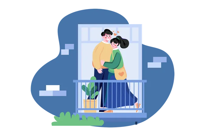 Romantic Couple On The Balcony Illustration