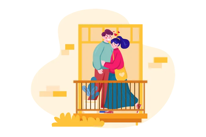 Romantic couple on the balcony  Illustration