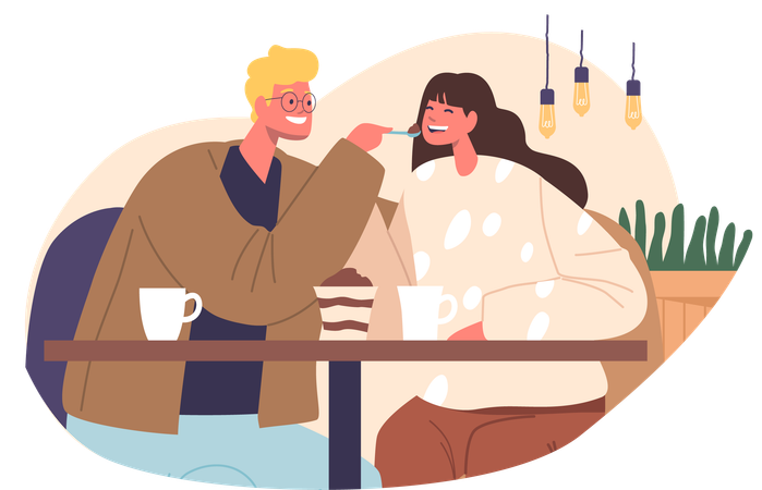 Romantic Couple Savors Sweet Moments  Illustration