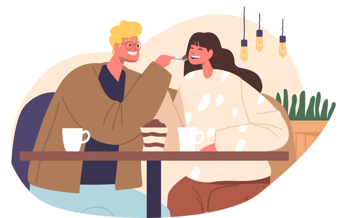 Romantic Couple Savors Sweet Moments  Illustration