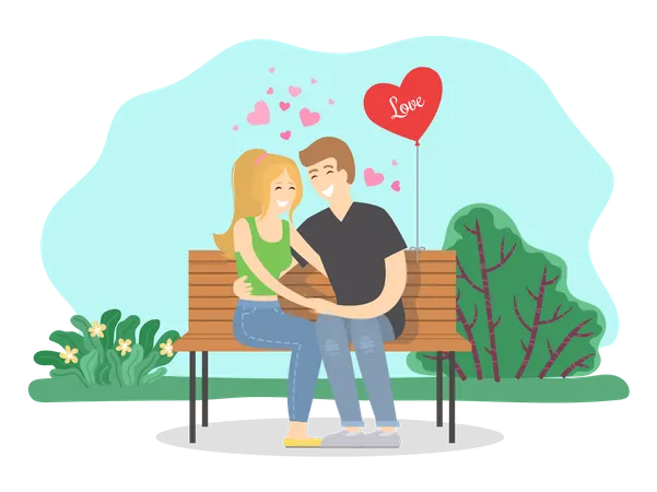 Romantic couple sitting in park Illustration