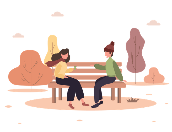 Romantic couple sitting on bench Illustration