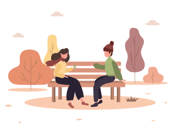 Romantic couple sitting on bench Illustration