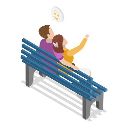 Romantic Couple sitting on park bench  Illustration