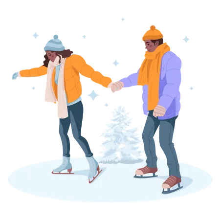 Romantic couple skating Illustration