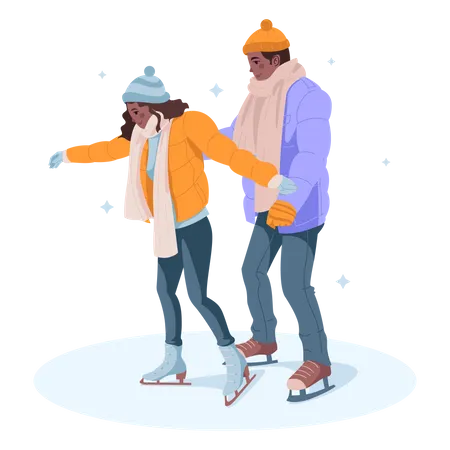 Romantic couple skating on ice  Illustration