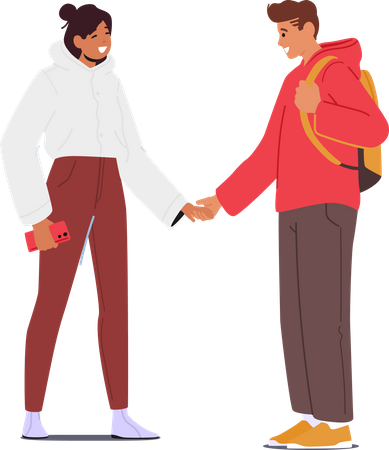 Romantic couple standing with hand in hand Illustration