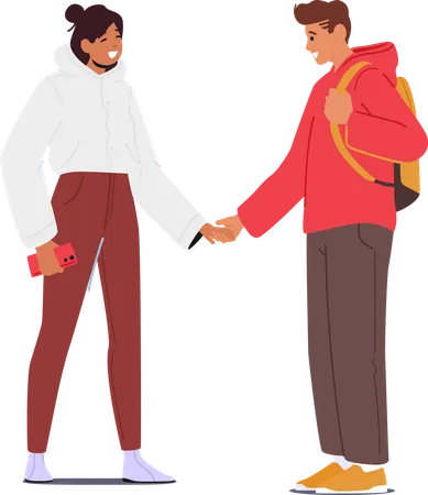 Romantic couple standing with hand in hand Illustration