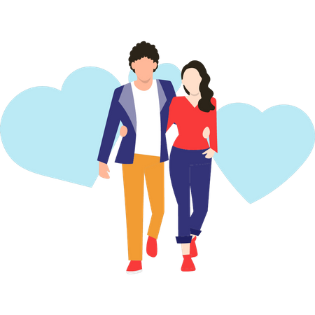Romantic couple walk together Illustration