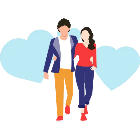 Romantic couple walk together  Illustration