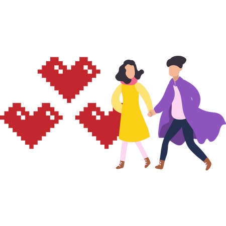 Romantic couple walking Illustration