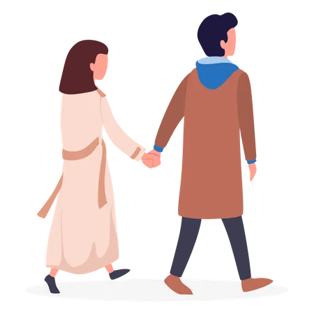 Romantic Couple walking holding hands Illustration