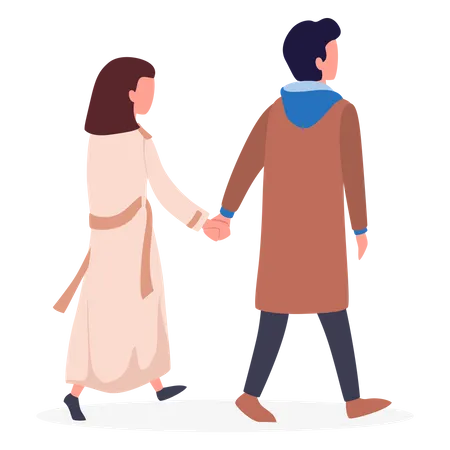 Romantic Couple walking holding hands  Illustration