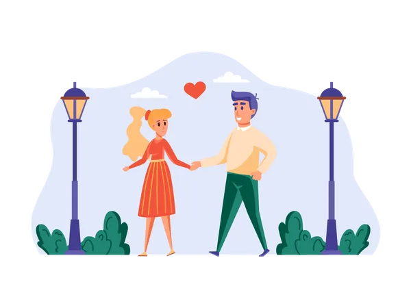 Romantic Couple walking holding hands  Illustration