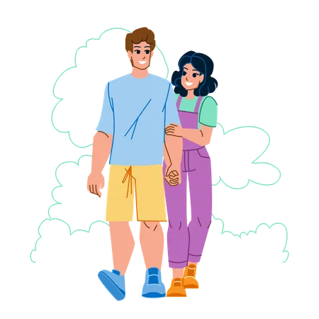 Romantic couple walking together  Illustration