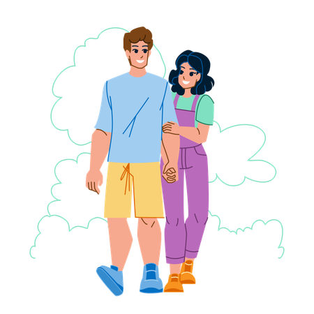 Romantic couple walking together  Illustration