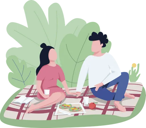 Romantic Date Outdoors Flat Color Vector Faceless Characters Sweethearts Enjoying Picnic In Park Lovers Meeting In Countryside Isolated Cartoon Illustration For Web Graphic Design And Animation Illustration