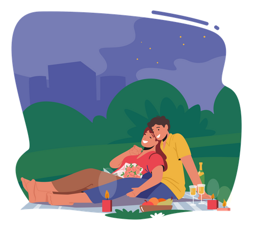Romantic Date At Outdoors Illustration