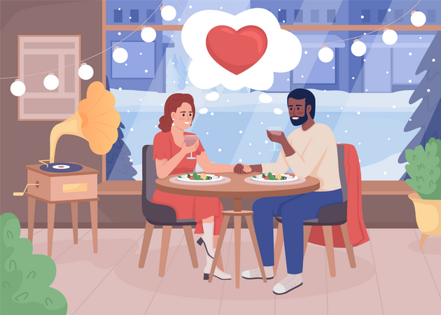 Romantic date at restaurant Illustration