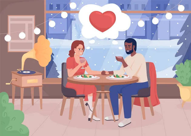 Romantic date at restaurant Illustration