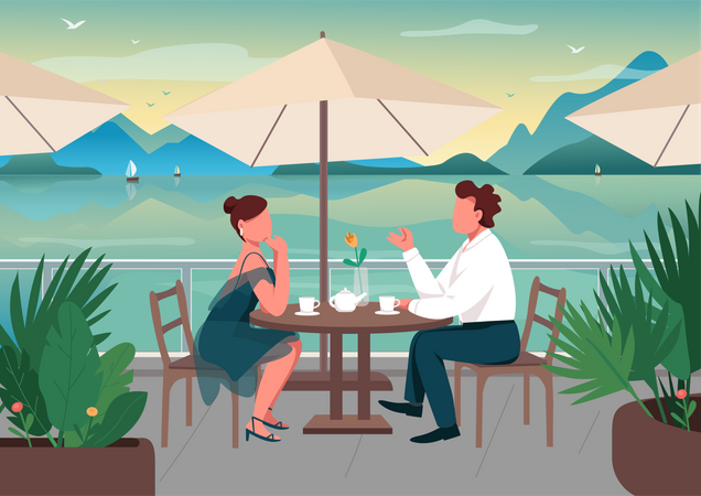 Romantic date at seaside resort  일러스트레이션